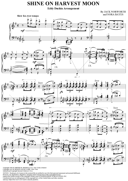 Shine on Harvest Moon (Eddy Duchin Arrangement)