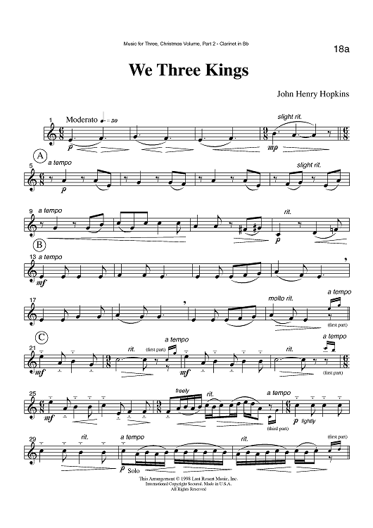 We Three Kings - Part 2 Clarinet in Bb