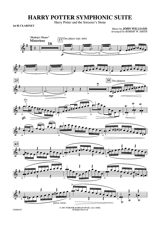 Harry Potter Symphonic Suite - B-flat Clarinet 1