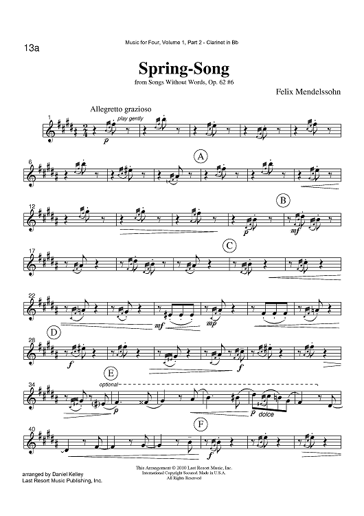 Spring-Song - from Songs Without Words, Op. 62 #6 - Part 2 Clarinet in Bb
