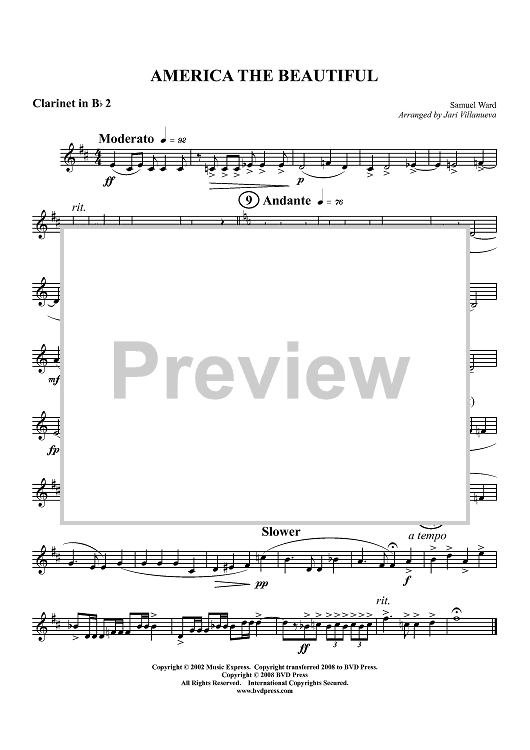 America the Beautiful - Clarinet 2 in B-flat