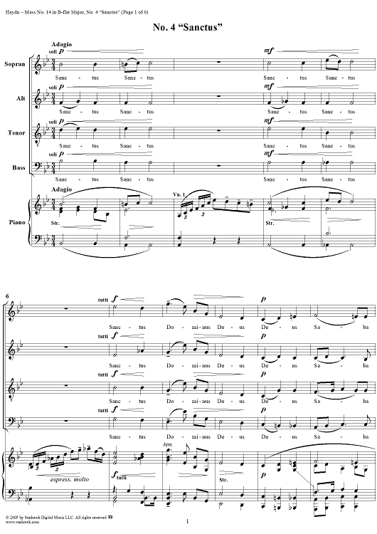 Mass No. 14 in B-flat Major, "Harmoniemesse"/"Wind Band Mass": No. 4. Sanctus