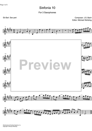 Three Part Sinfonia No.10 BWV 796 G Major - E-flat Baritone Saxophone