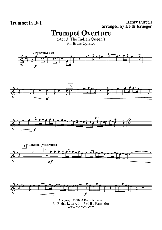 Trumpet Overture from "The Indian Queen," Act 3 - Trumpet 1