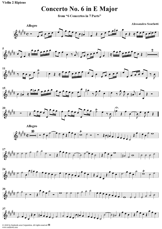 Concerto No. 6 in E Major from "6 Concerti Grossi" - From "6 Concertos in 7 Parts" - Violin 2