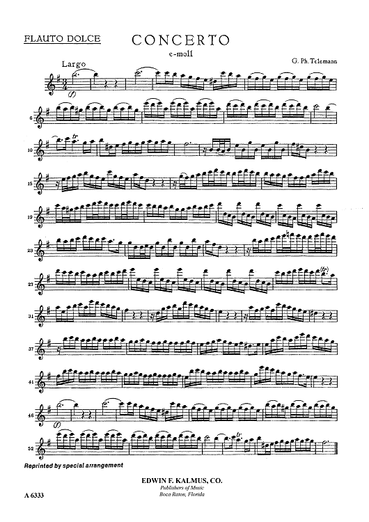 Double Concerto for Recorder and Flute in E minor - Flauto Dolce (Recorder)