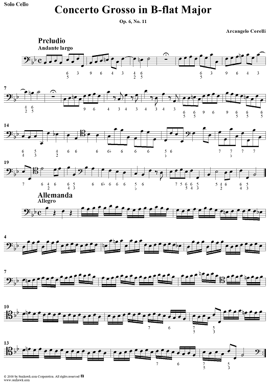 Concerto Grosso No. 11 in B-flat Major, Op. 6, No. 11 - Solo Cello