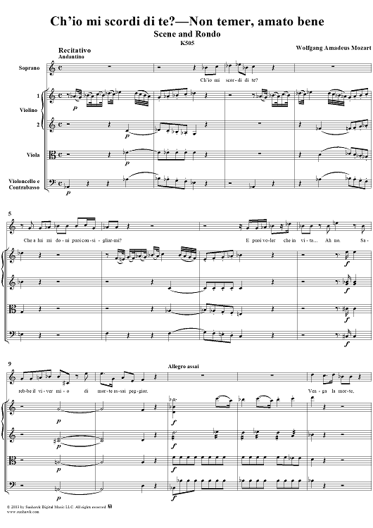 "Ch'io mi scordi di te?", scena and "Non temer, amato bene", rondo, K505