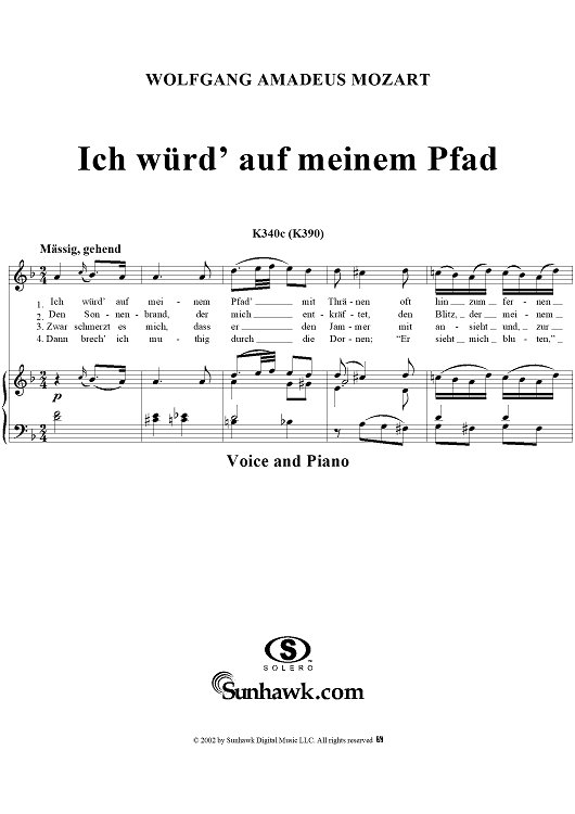 An die Hoffnung: "Ich würd' auf meinem Pfad", K340c (K390)