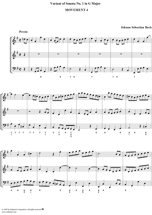 Variant of Sonata 1 in G Major for Viola da Gamba and Clavier, No. 4 - Presto