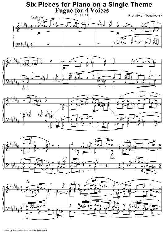 Six Pieces for Piano on a Single Theme. No. 2. Fugue for 4 Voices